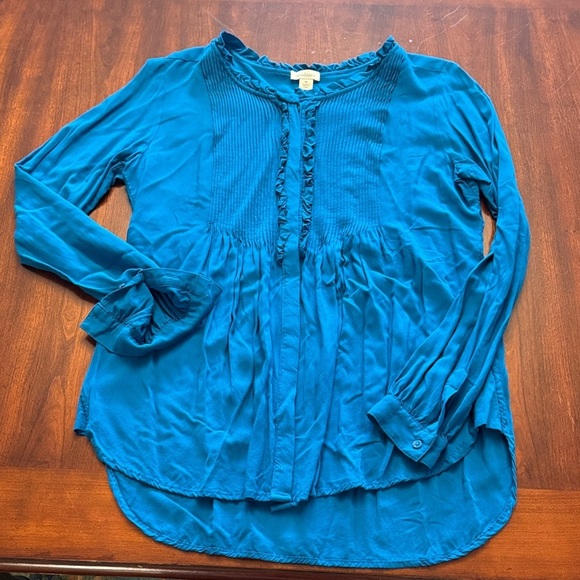 Sundance Sera Ruffle Boho Ribbed Blue Blouse - Picture 2 of 11